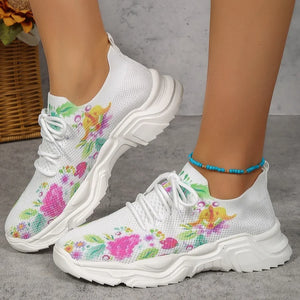 Floral Print Lace-up Breathable Orthopedic Sneakers